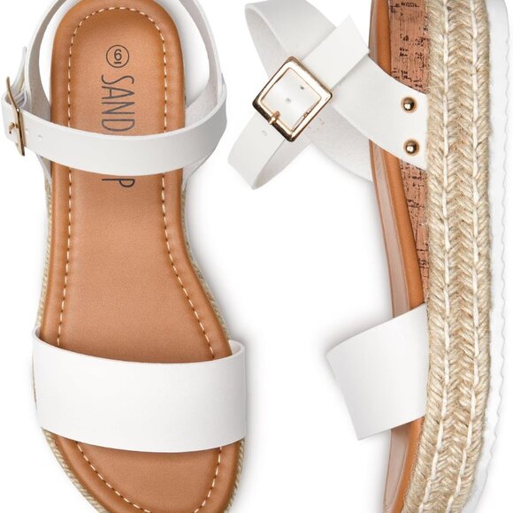 Women's Espadrille Wedge Sandals Synthetic Sole Open Toe Ankle Strap 9 - Picture 3 of 5